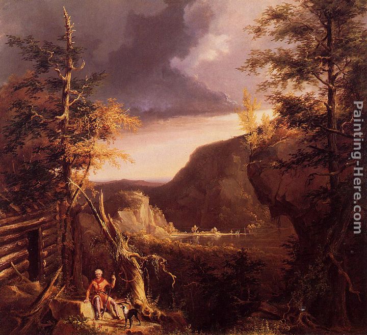 Daniel Boone Sitting at the Door of His Cabin on the Great Osage Lake, Kentucky painting - Thomas Cole Daniel Boone Sitting at the Door of His Cabin on the Great Osage Lake, Kentucky art painting